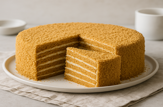 Honey cake with custard